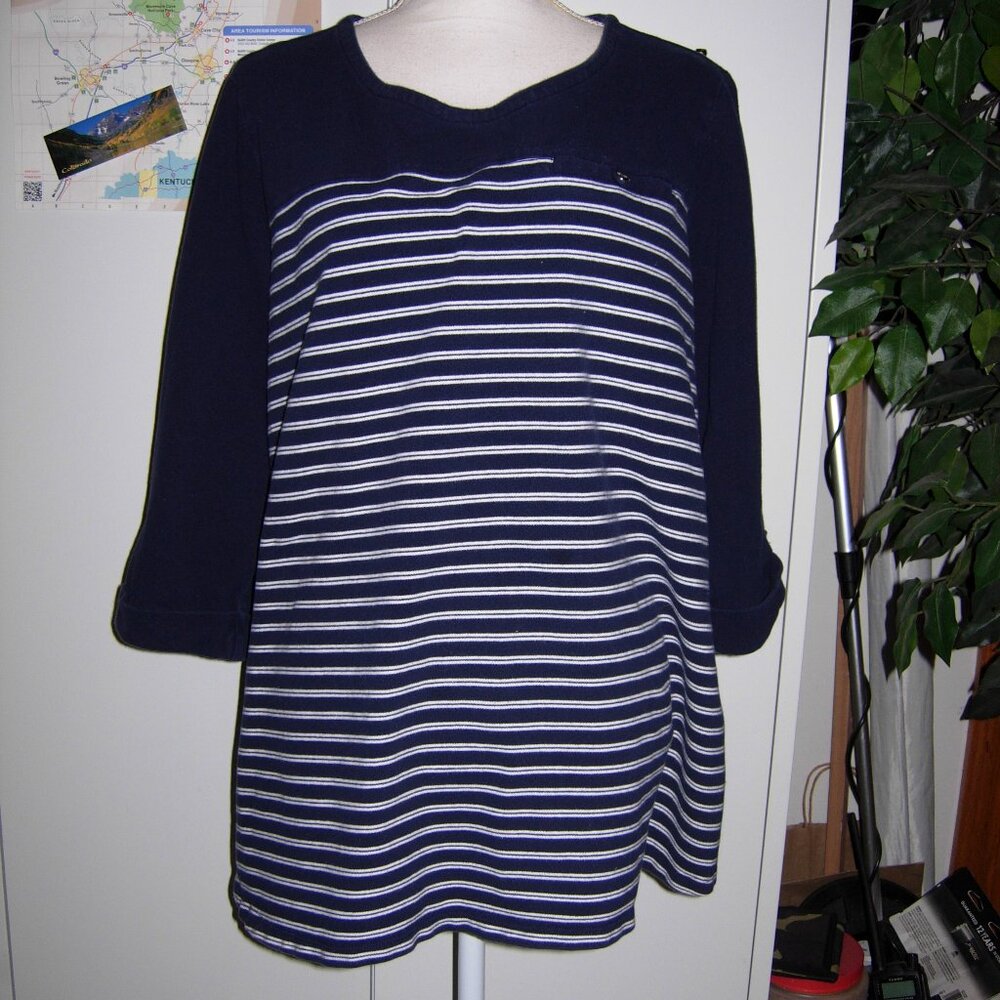 Croft & Barrow Navy White Stripe Top 3X